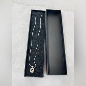 Givenchy Authentic Vintage Crystal Baguette G-Logo Pendant Necklace Silver